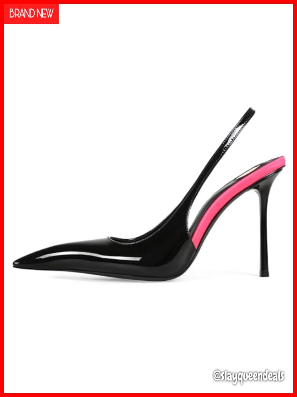 Slingback Heels Pointed Close Toe Stiletto High Heels Patent Leather Elastic